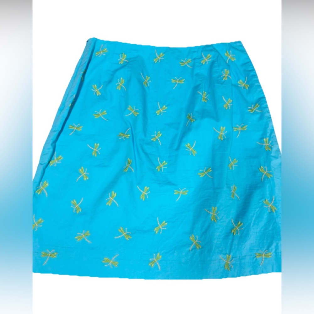 Talbots dragonfly Embroidered Blue Skirt size 8